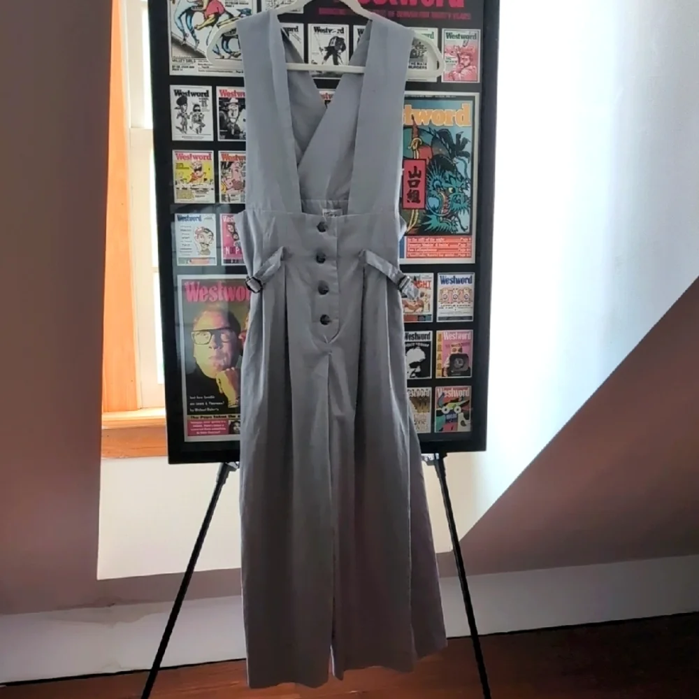 Misty Lane - Vintage 1970s Stylish Gray Buttoned Jumpsuit - Picture 5 of 14